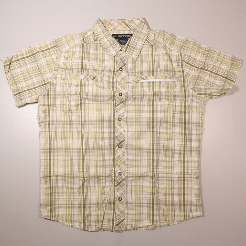 Exofficio Mens Small Short Sleeve Green Plaid hiking travel Shirt